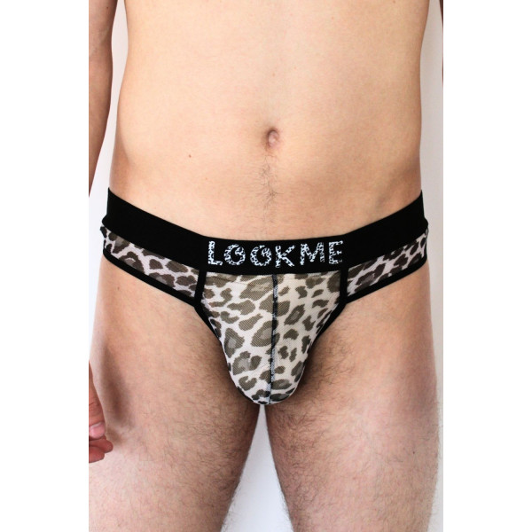 String en résille imprimé léopard gris - LM2501-57GREY