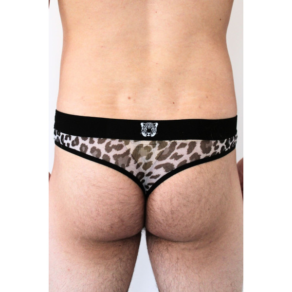 String en résille imprimé léopard gris - LM2501-57GREY