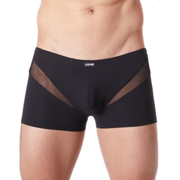 Boxer noir sexy avec fine résille en V - LM805-67BLK