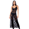 Robe longue sexy en dentelle  cuir avec string et porte-jarretelles - MAL7616BLK