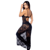 Robe longue sexy en dentelle  cuir avec string et porte-jarretelles - MAL7616BLK