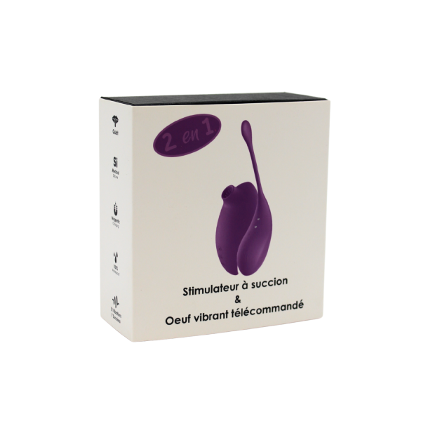 2en1 Stimulateur clitoridien à picots par aspiration avec son œuf vibrant à distance violet - 0-B0009PUR