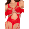 Body en résille rouge, seins nus avec gants assortis - Mapalé