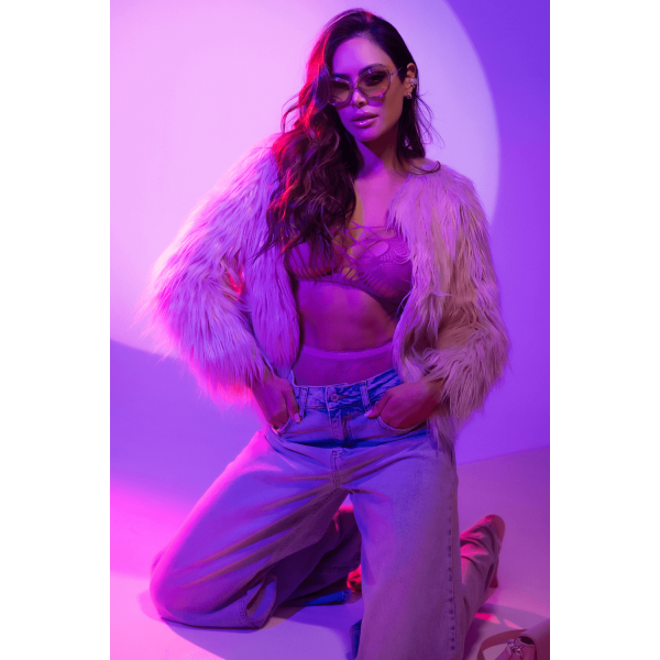 Ensemble deux pièces en résille à motif floral, couleur orchidée - Mapalé