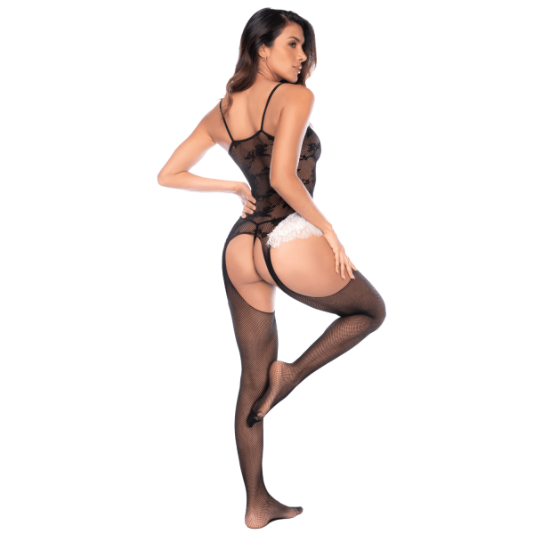 Bodystocking noir en résille style soubrette - Mapalé