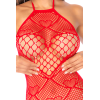 Bodystocking en résille rouge à motif cœur, orné de strass, ouvert à l’entrejambe - Mapalé