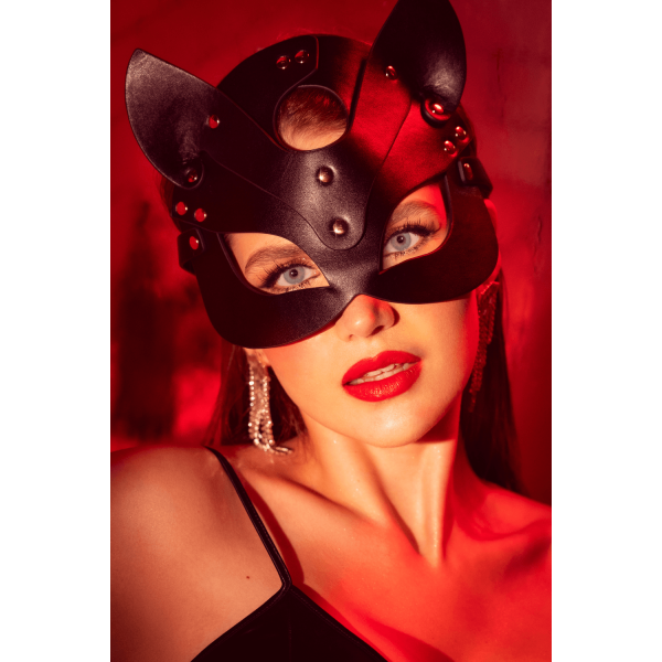 Masque félin faux cuir noir audacieux Mapalé