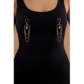 Bijoux de seins 3 chaînettes doré rose avec perle nacrée