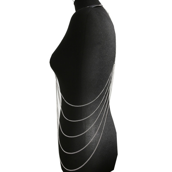 Bijou Tour de Cou avec Chaînes de Corps Argentées et Anneaux Dorés