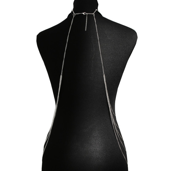 Bijou Tour de Cou avec Chaînes de Corps Argentées et Anneaux Dorés