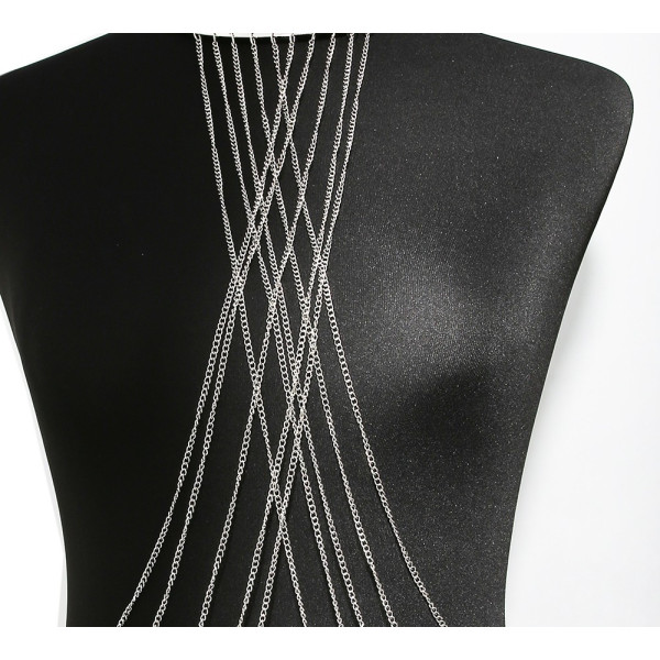 Bijou Tour de Cou avec Chaînes de Corps Argentées et Anneaux Dorés