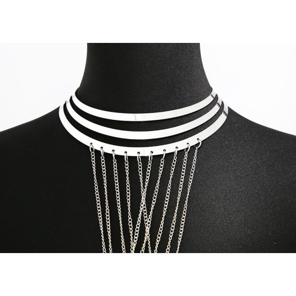 Bijou Tour de Cou avec Chaînes de Corps Argentées et Anneaux Dorés