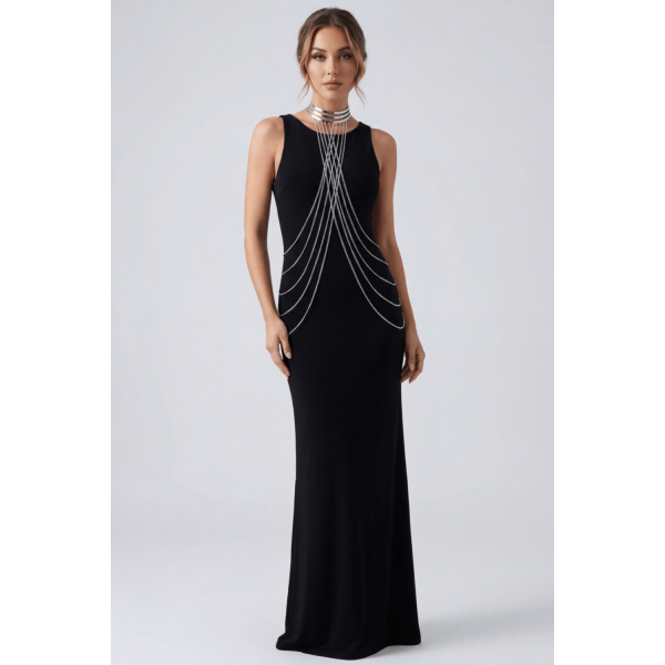 Bijou Tour de Cou avec Chaînes de Corps Argentées et Anneaux Dorés