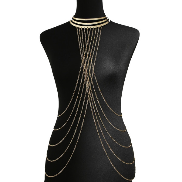 Bijou Tour de Cou avec Chaîne de Corps Dorée et Anneaux