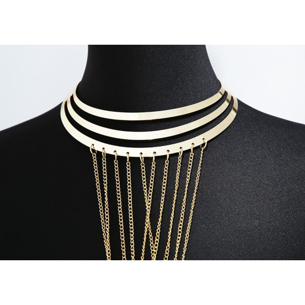 Bijou Tour de Cou avec Chaîne de Corps Dorée et Anneaux