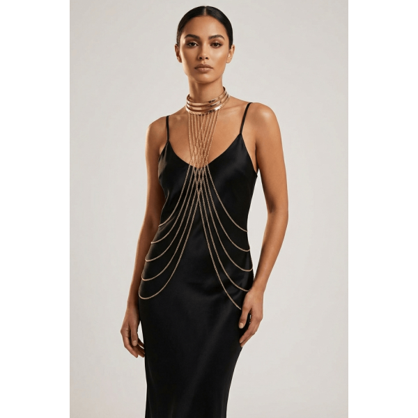 Bijou Tour de Cou avec Chaîne de Corps Dorée et Anneaux