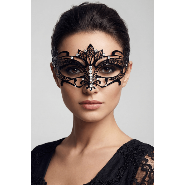 Masque vénitien Asia rigide noir avec strass