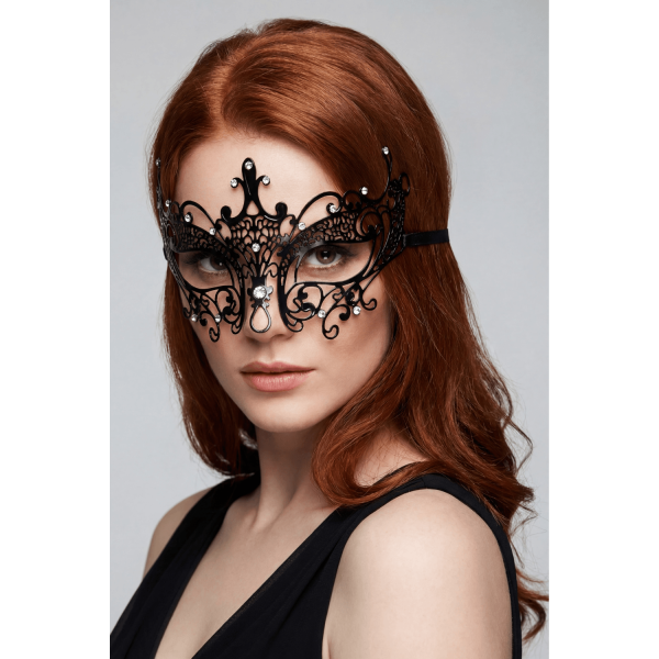 Masque vénitien Lucia rigide noir  avec strass