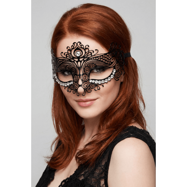 Masque vénitien Ornella rigide noir avec strass