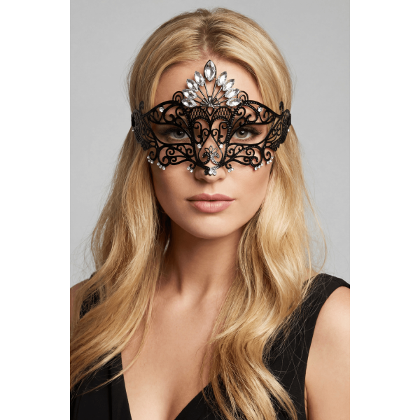 Masque vénitien Gemma rigide noir avec strass