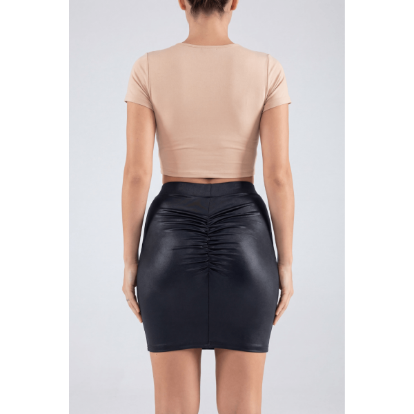 Jupe courte noire Kyra avec zip et dentelle florale