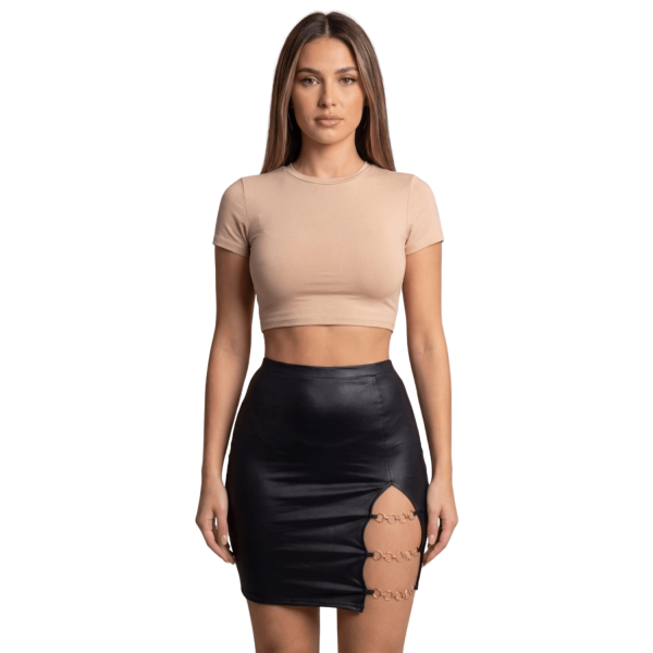Jupe courte noire Elena fendue avec chaînettes – Collection Be Lily