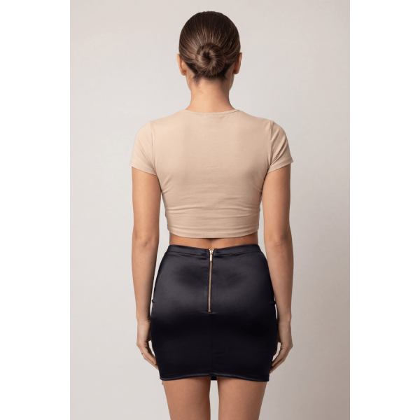 Jupe courte noire Elena fendue avec chaînettes – Collection Be Lily