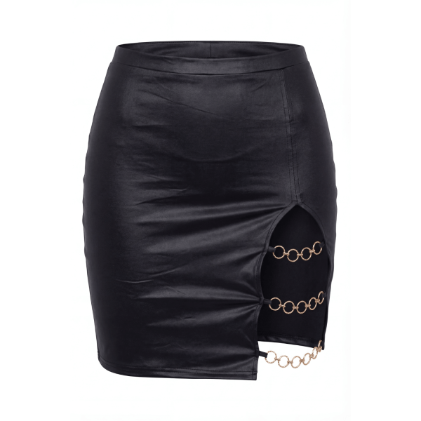 Jupe courte noire Elena fendue avec chaînettes – Collection Be Lily