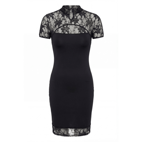Robe courte Athéna col Mao en dentelle noire sexy – Be Lily