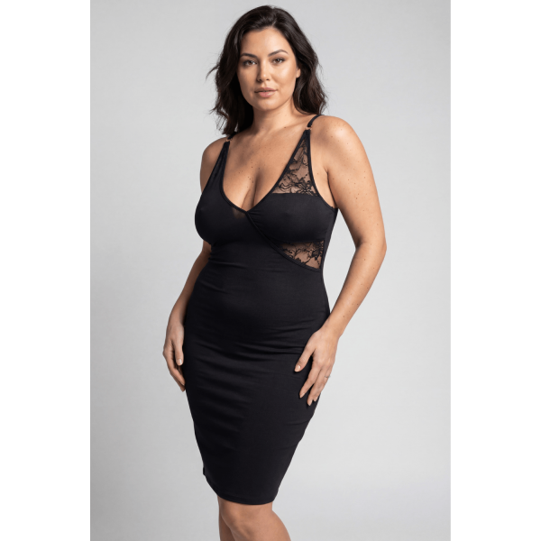 Robe Sexy Noire Transparente - Dentelle Florale & Tissu Élastique - Victoria
