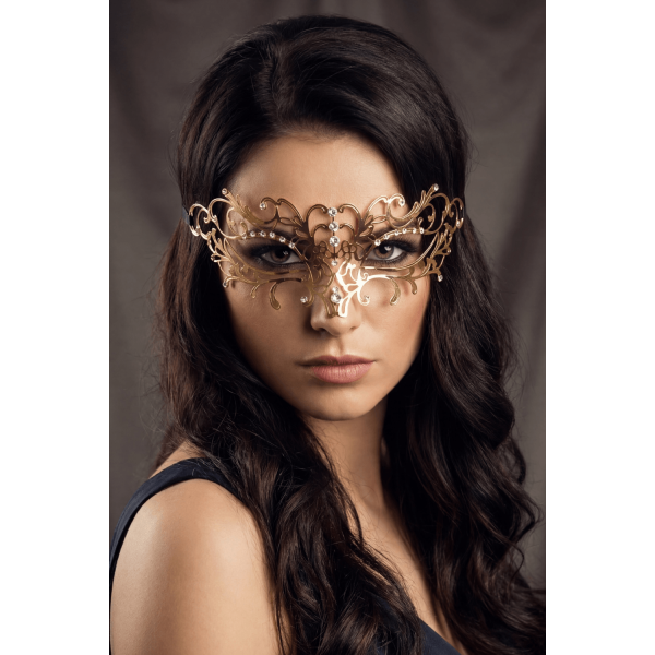 Masque vénitien Elena rigide doré avec strass