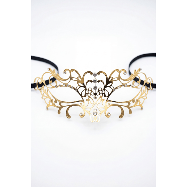 Masque vénitien Elena rigide doré avec strass