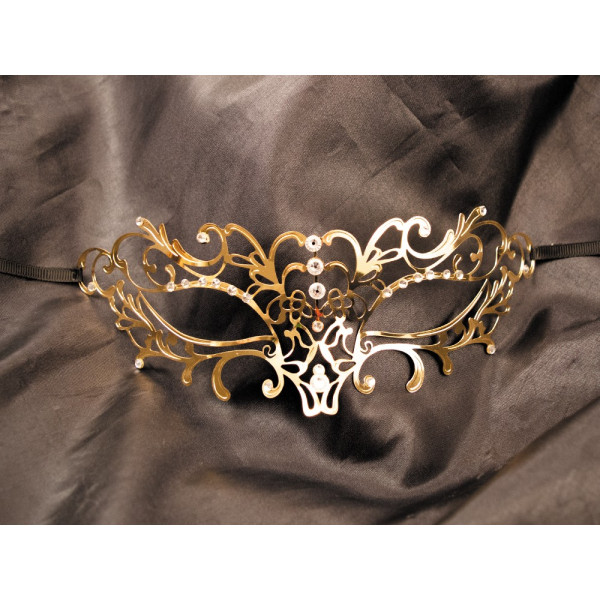 Masque vénitien Elena rigide doré avec strass