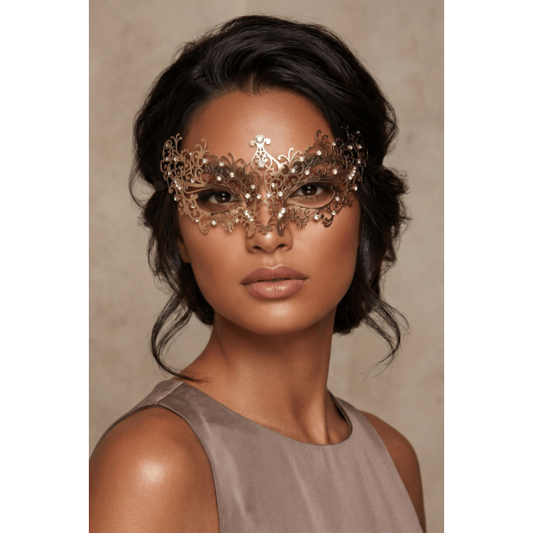 Masque vénitien Chiara rigide doré avec strass