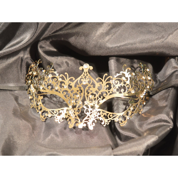 Masque vénitien Chiara rigide doré avec strass