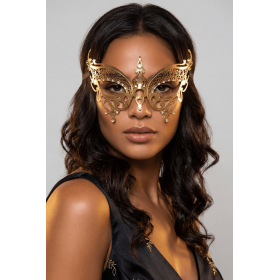 Masque vénitien Alida rigide doré avec strass