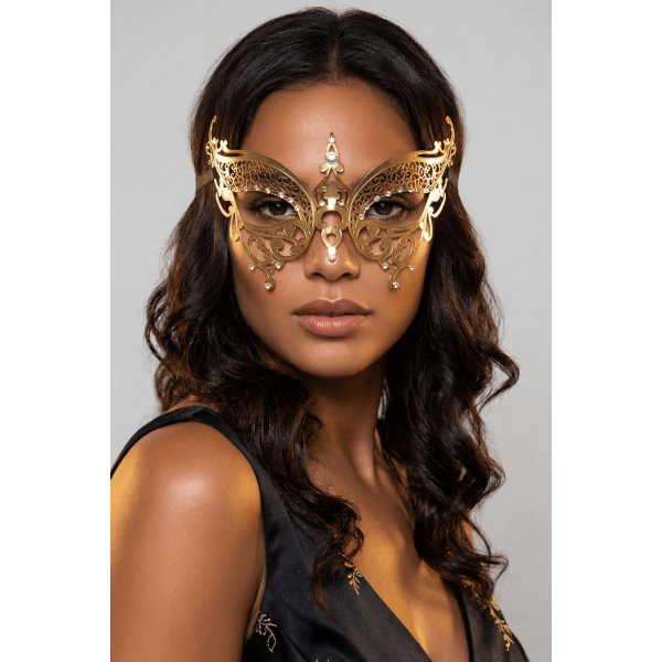 Masque vénitien Alida rigide doré avec strass