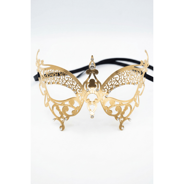 Masque vénitien Alida rigide doré avec strass