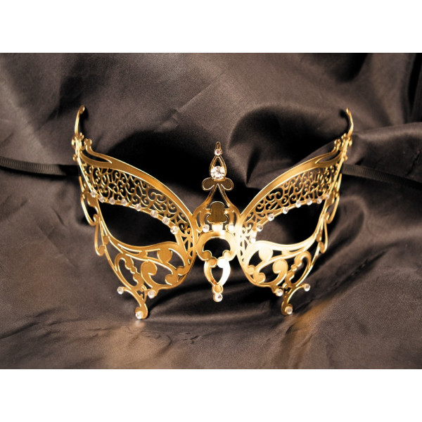 Masque vénitien Alida rigide doré avec strass