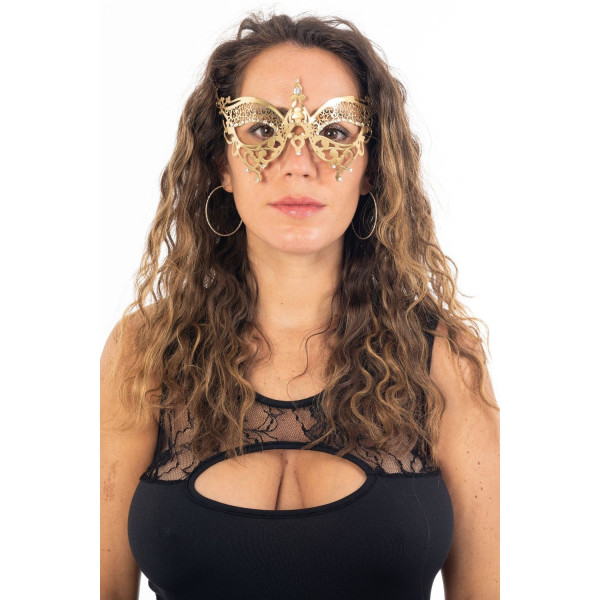 Masque vénitien Alida rigide doré avec strass