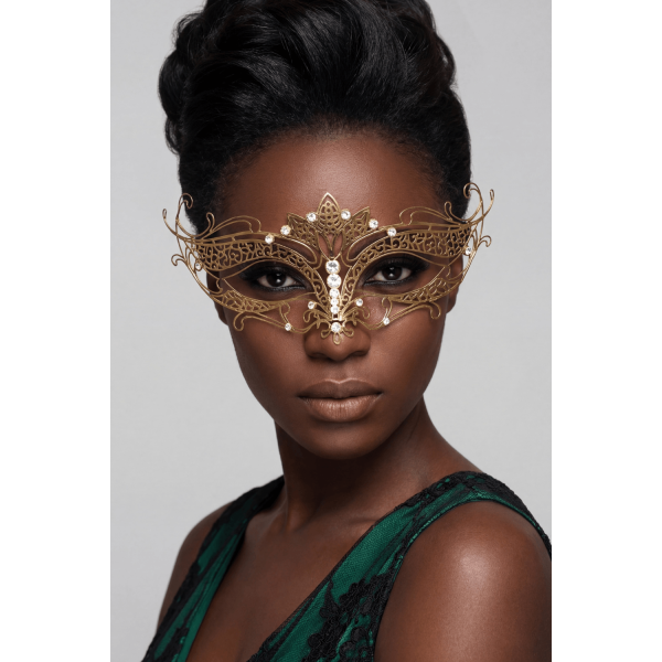 Masque vénitien Asia rigide doré avec strass – Be Lily