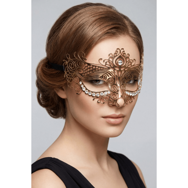 Masque vénitien Ornella rigide doré avec strass
