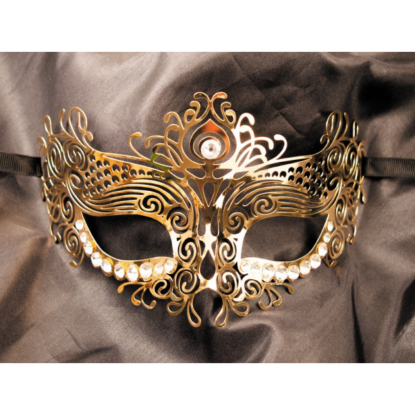 Masque vénitien Ornella rigide doré avec strass