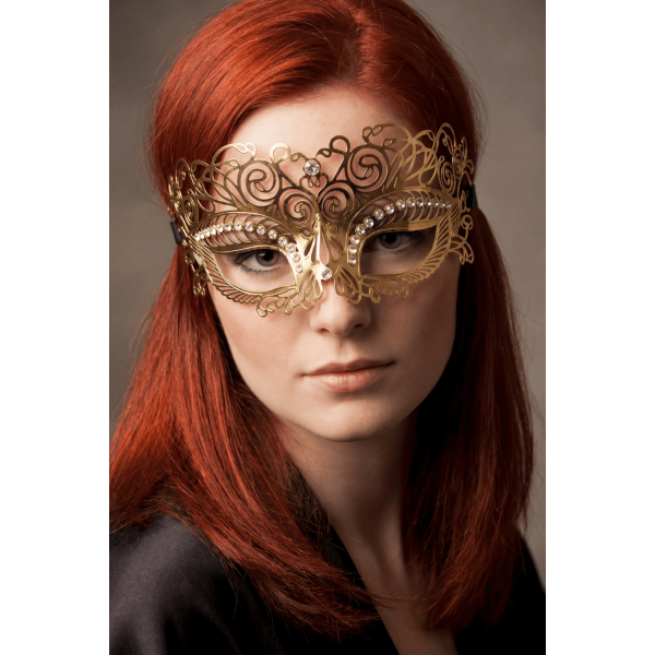Masque vénitien Giulia rigide doré avec strass