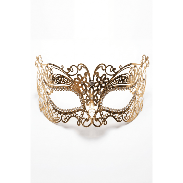 Masque vénitien Alba rigide doré avec strass