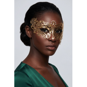 Masque vénitien Bianca rigide doré avec strass