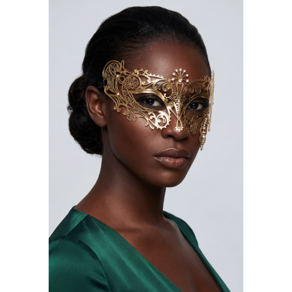 Masque vénitien Bianca rigide doré avec strass