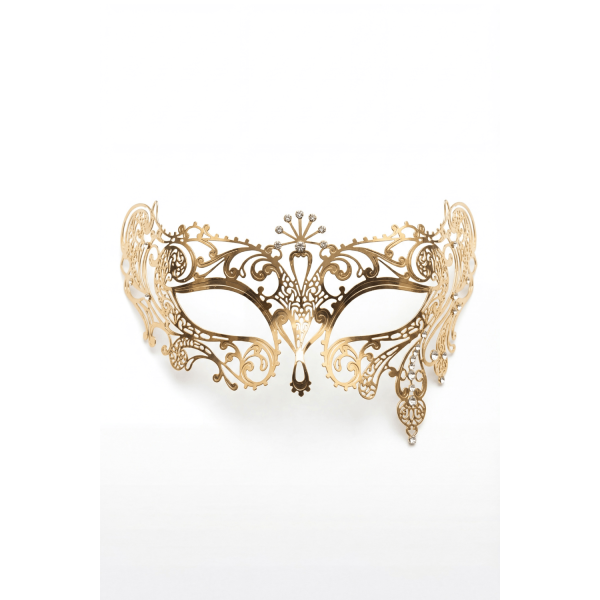 Masque vénitien Bianca rigide doré avec strass
