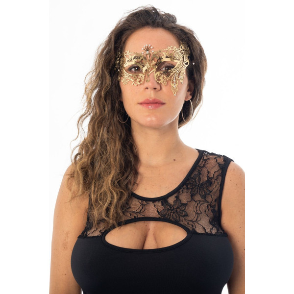 Masque vénitien Bianca rigide doré avec strass