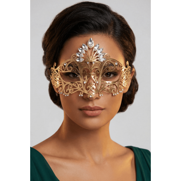 Masque Vénitien Gemma Rigide Doré avec Strass par Be lily
